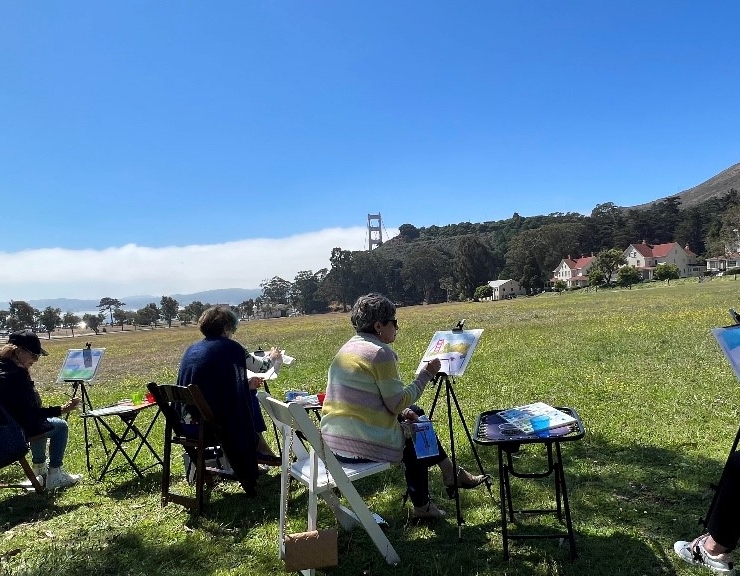 Watercolor class under golden gate bridge