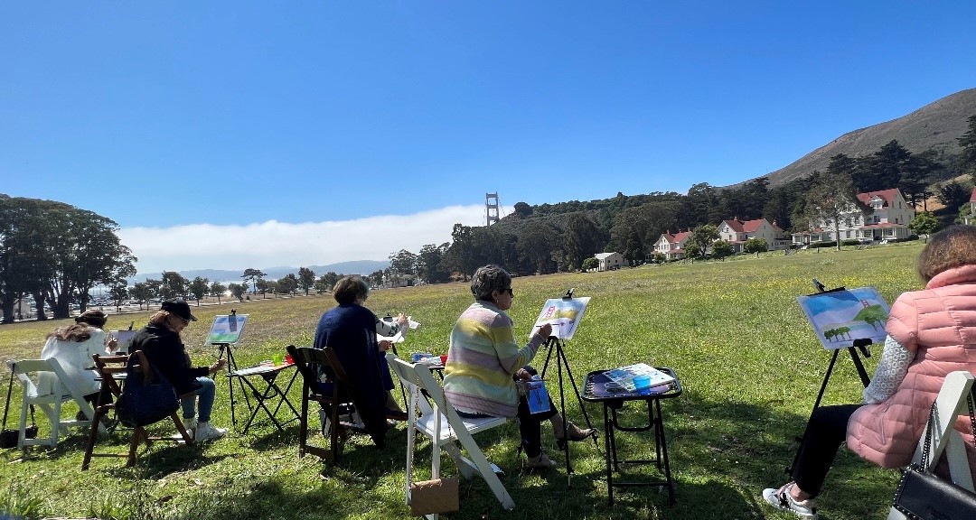 Watercolor class under golden gate bridge