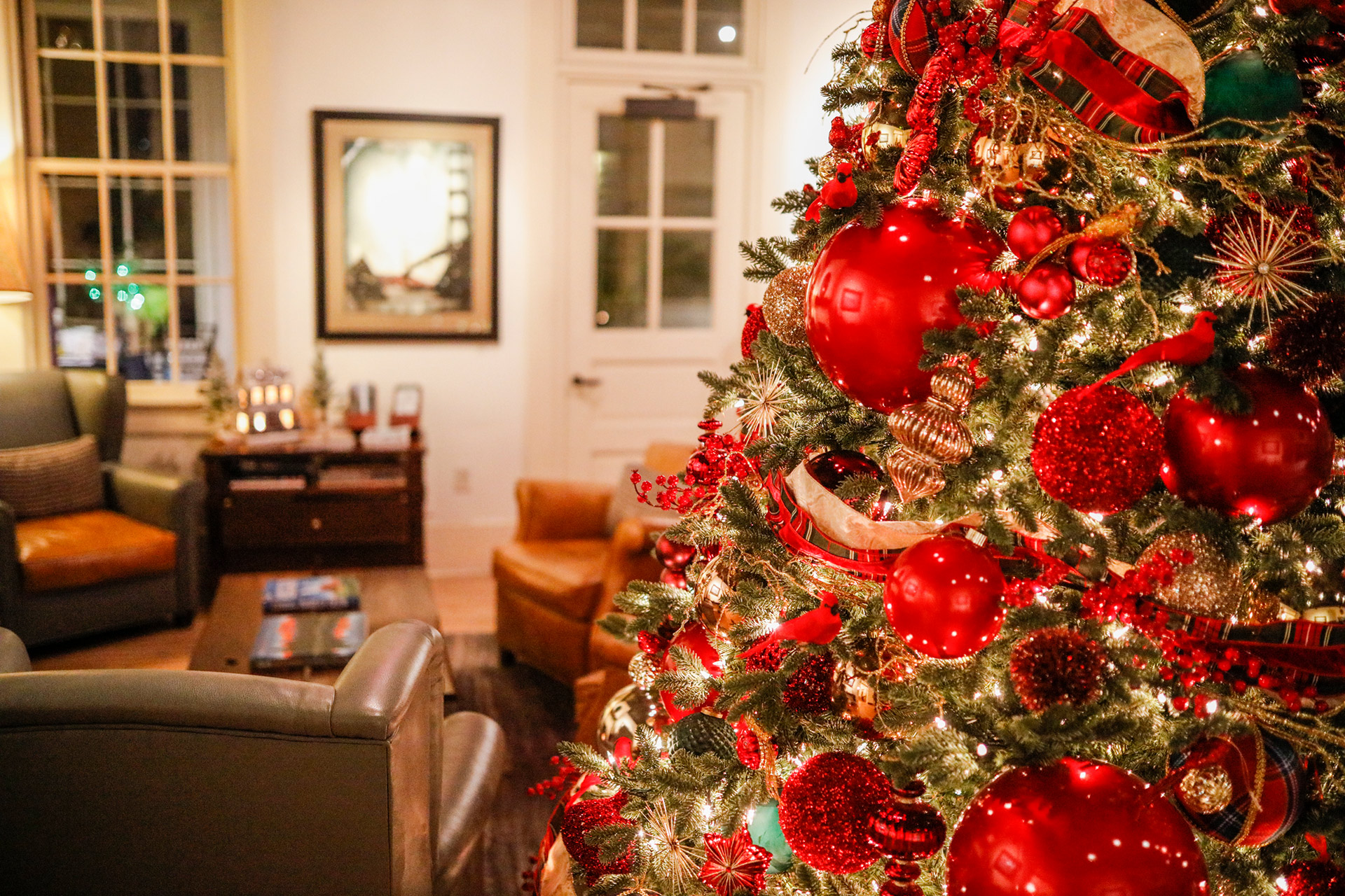 christmas tree in the lobby at Cavallo Point