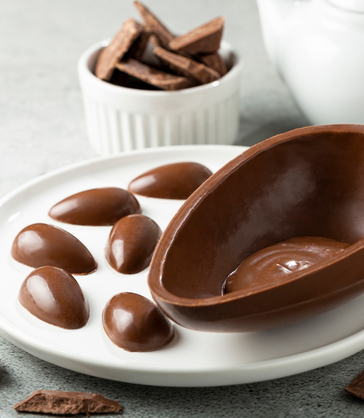 chocolate eggs on a white plate