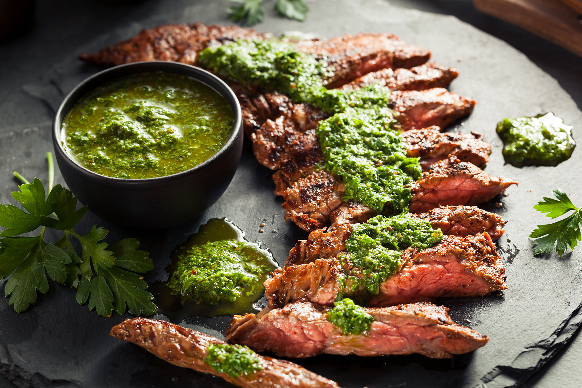 steak with chimichurri sauce